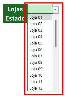 Lista Suspensa com as Lojas no Excel