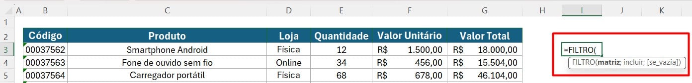 Utilizando a Função FILTRO no Excel