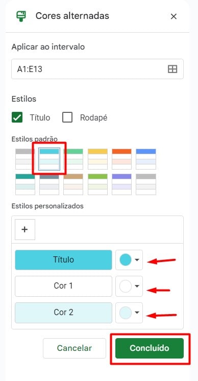 Alterando o Estilo da Tabela do Google Sheets