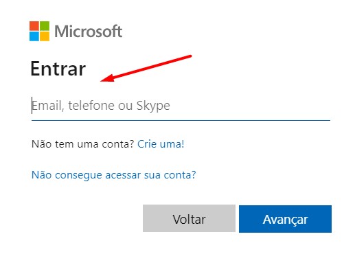 Tela de Login da Microsoft.