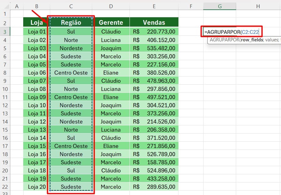 Utilizando a Função AGRUPARPOR no Excel