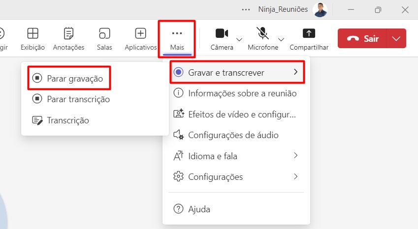 Como Parar a Gravação na Reunião do Teams