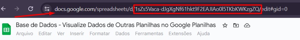 Copiando a URL da Tabela Lojas no Google Planilhas