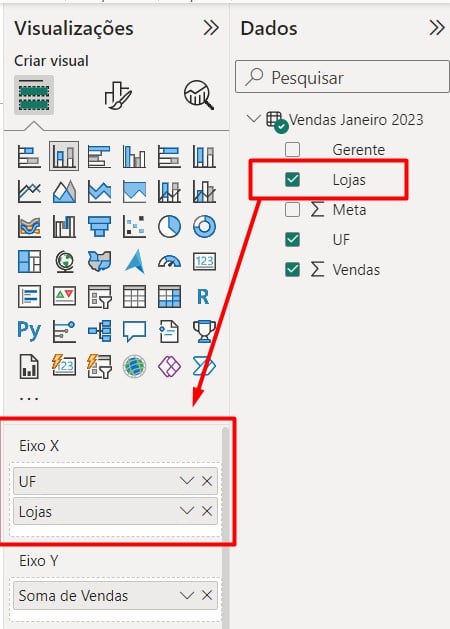 Gráfico de Coluna com DRILL DOWN no Power BI