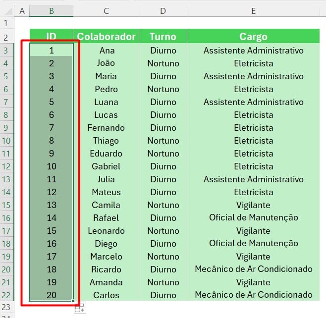 Uso do Preencher Série no Excel