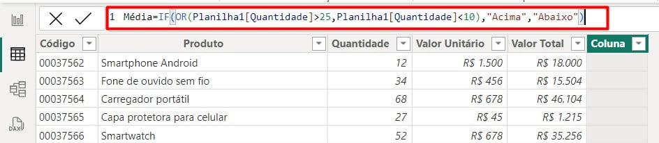 Utilizando a DAX IR e OR