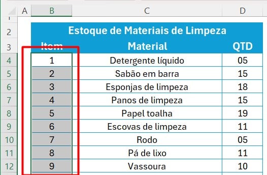 Seleção dos itens do Preenchimento Automático no Excel