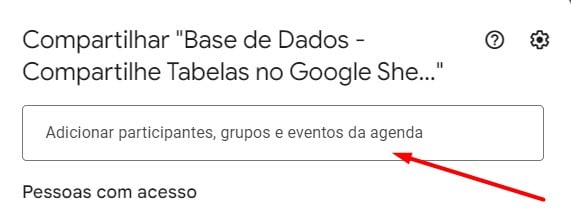 Adicionando participantes para compartilhar planilha.