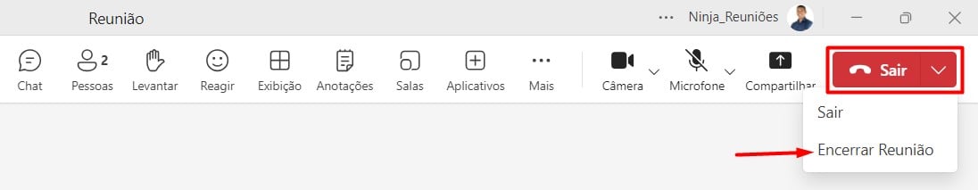 Como Encerrar uma Reunião e Para a Gravação no Teams