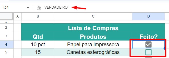 Resultado do tutorial da criação de checklist no Google Planilhas.