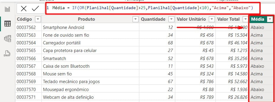 Resultado da DAX IF e OR