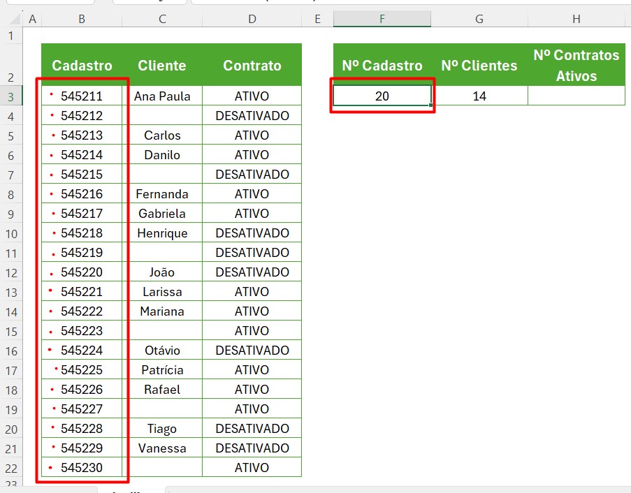 Resultado da Função CON.NÚM no Excel