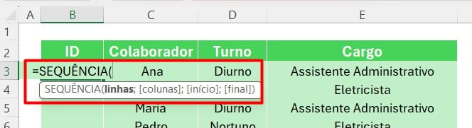 Uso da Função SEQUÊNCIA no Excel