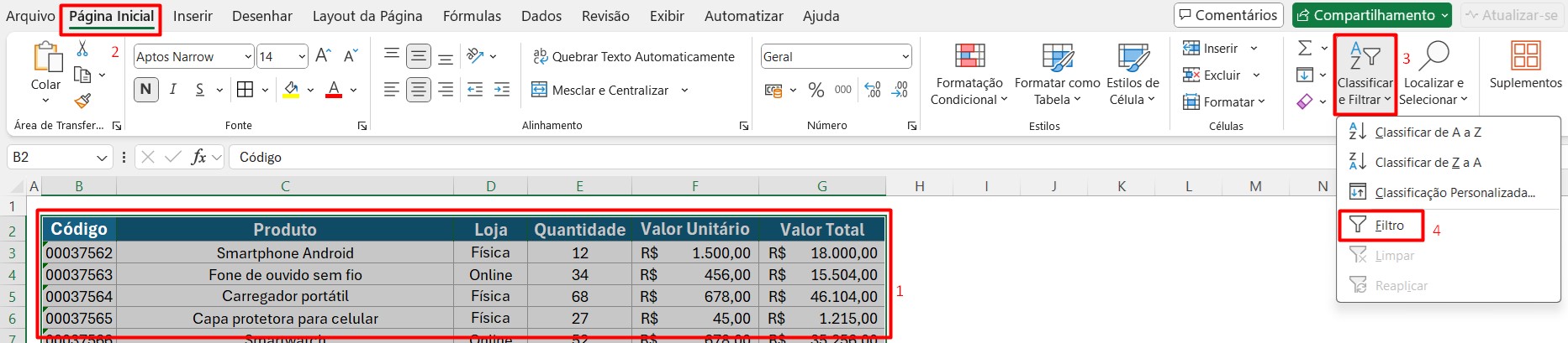 Utilizando a Ferramenta de Classificar e Filtrar no Excel