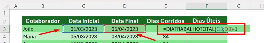 Utilizando a Função DIATRABALHOTOTAL para Dias Úteis no Excel