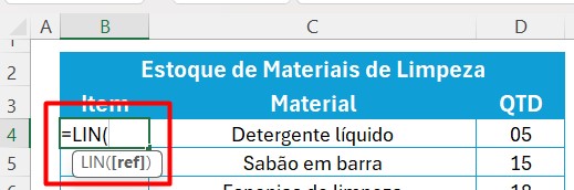 Utilizando a Função LIN no Excel