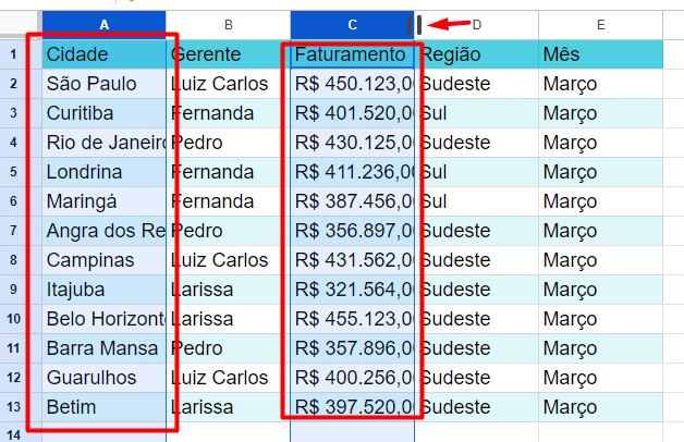 Ajustando as Colunas da Tabela do Google Planilhas