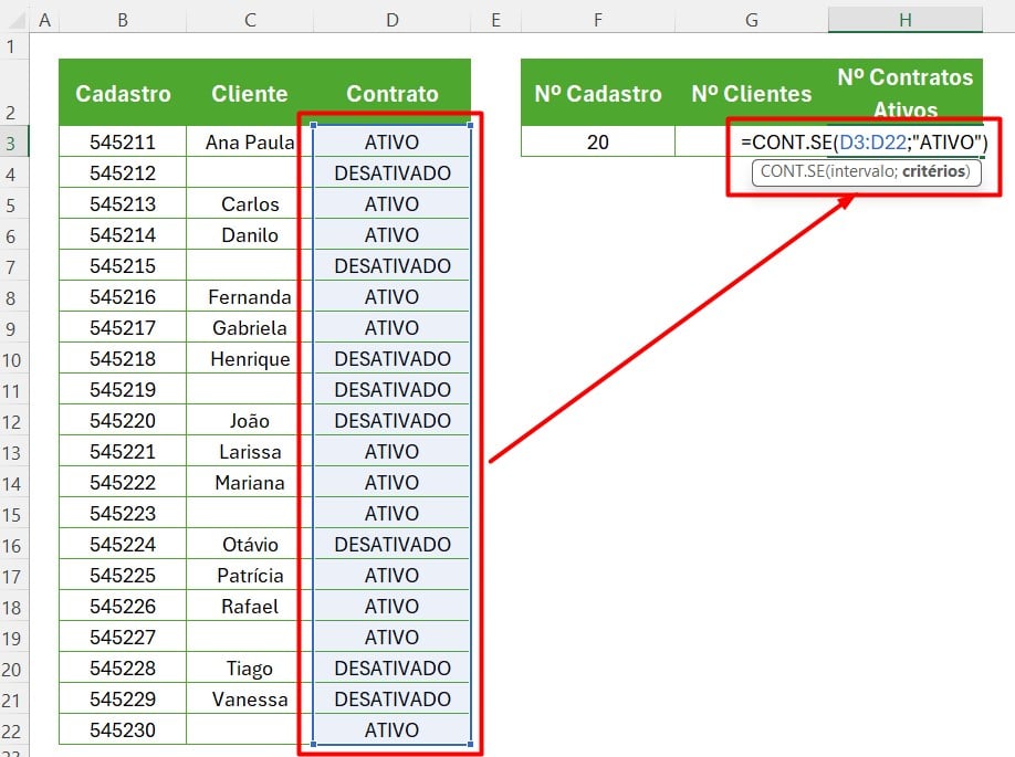 Utilizando a Função CONT.SE no Excel