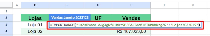 Aplicação da Fórmula IMPORTRANGE no Google Sheets.