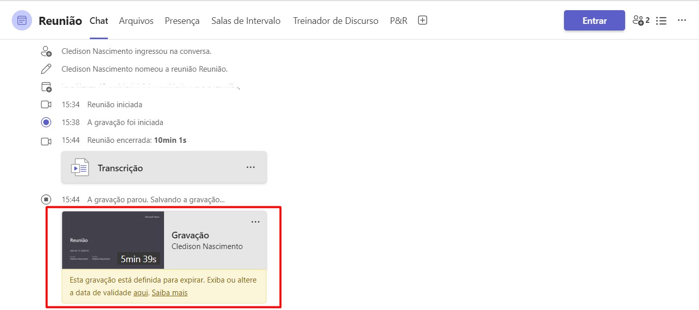 Como Encontrar a Gravação da Reunião no Chat