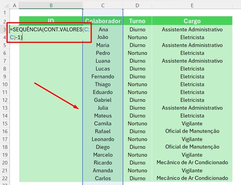 Uso da Função SEQUÊNCIA no Excel