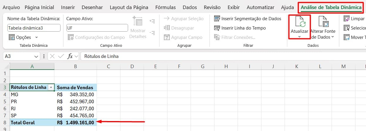 Resultado do Tutorial do Excel