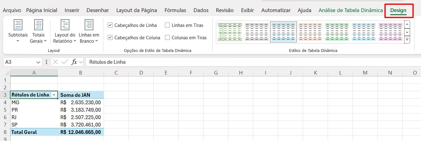 Como Mudar o Visual da Tabela Dinâmica no Excel