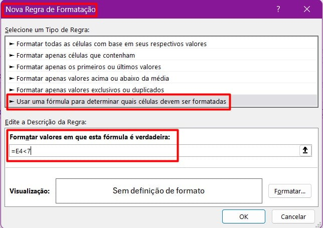 Criando regra de formatação.