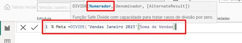 Utilizando um DAX DIVIDE no Power BI