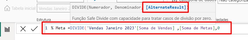 Utilizando um DAX DIVIDE no Power BI