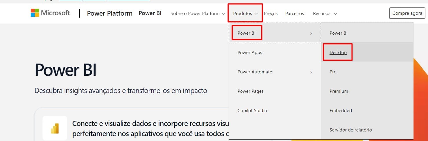 Baixando o Power BI no Site da Microsoft