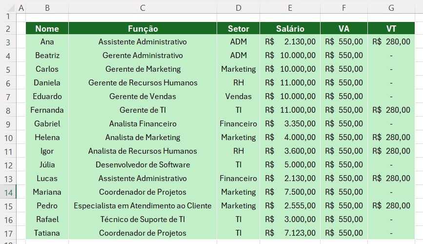 Base de Dados com Cargos e Salários dos Colaborares no Excel - Proteja Seu Arquivo