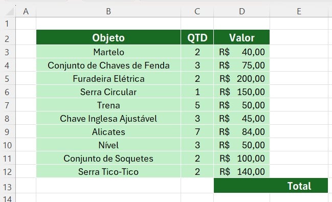 Inventário de Ferramentas no Excel - Tutorial de Qual a Forma de Descobrir o Valor Total no Excel