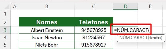 Aplicando a Função NÚM.CARACT no Excel - Como Contar Quantidade de Caracteres no Excel