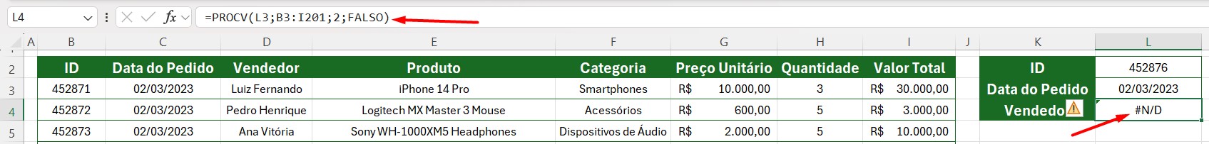 Erro ND na Função PROCV no Excel