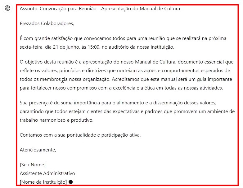 Modelo de E-mail Sugerido pelo ChatGPT