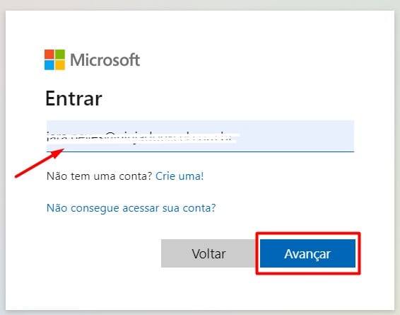 Acessando a Conta na Microsoft