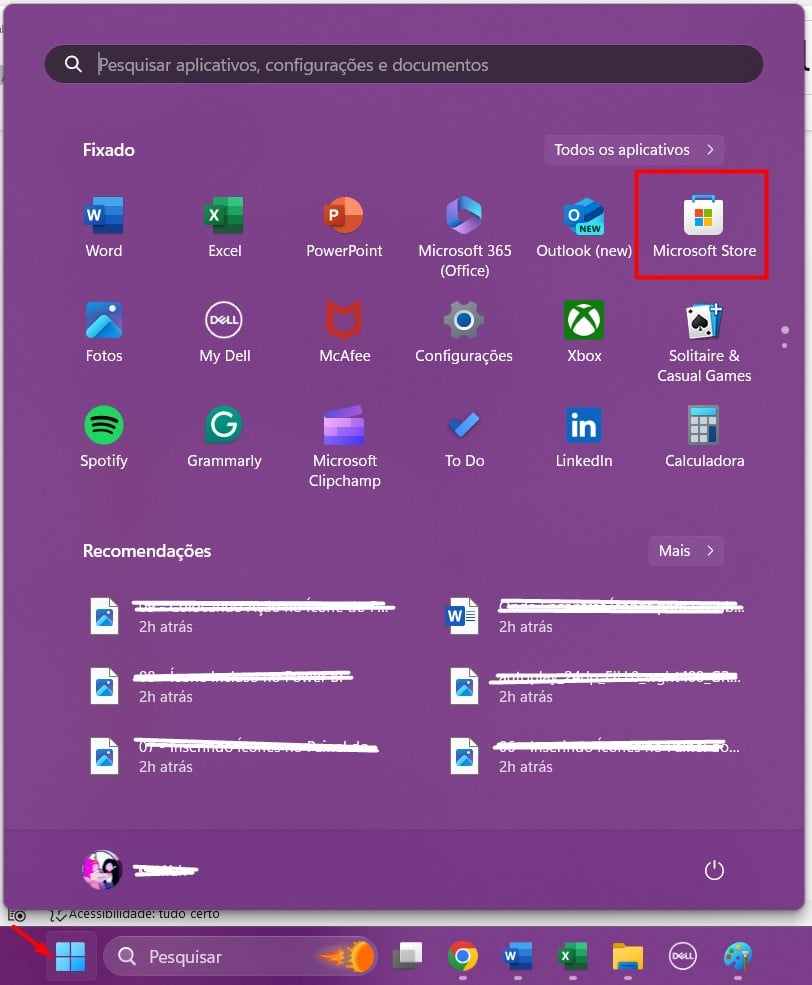 Acessando o Microsoft Store no Computador