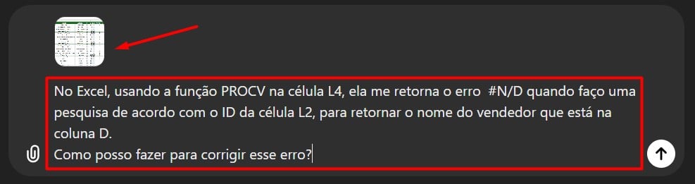 Prompt Enviado ao ChatGPT para Correção de Erro ND no Excel