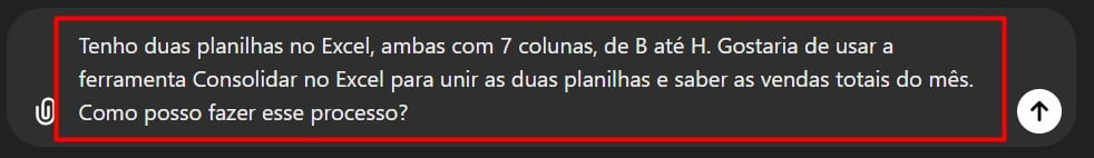 Prompt com Print Encaminhado ao ChatGPT - Como Fazer a Consolidação de Dados no Excel Usando o ChatGPT