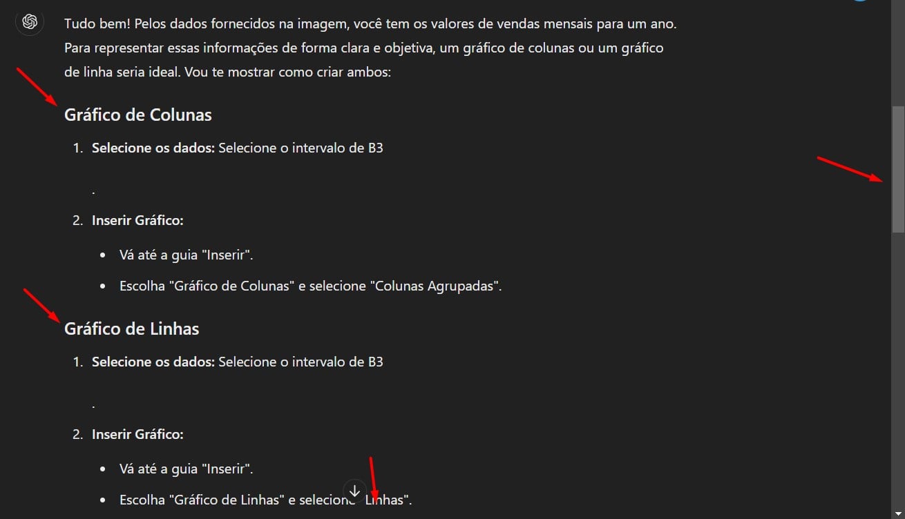 Resposta do ChatGPT de Como Inserir Gráficos no Excel