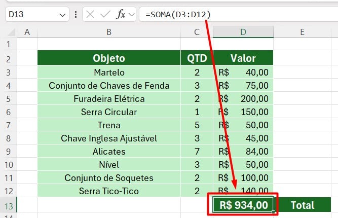 Resultado do AutoSoma no Excel - Qual a Forma de Descobrir o Valor Total no Excel