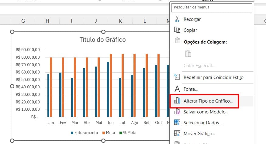 Alterando Tipo de Gráfico no Excel