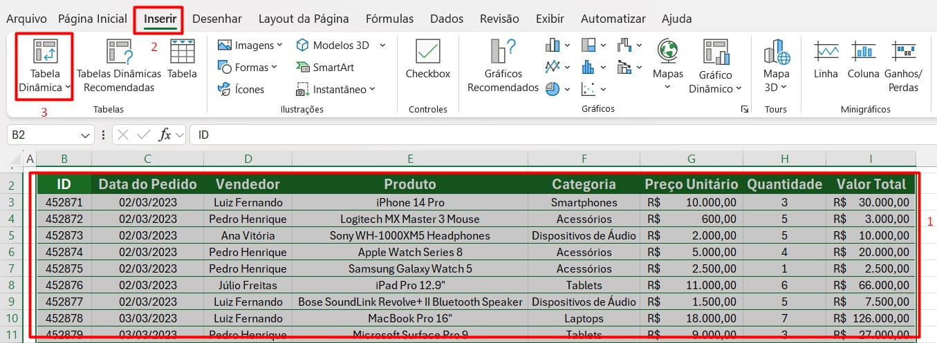 Criando uma Tabela Dinâmica no Excel