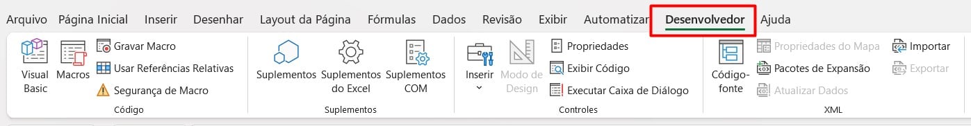 Guia de Desenvolver Habilitada no Excel