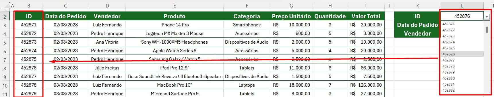 Análise do ID de Referência para Função PROCV no Excel