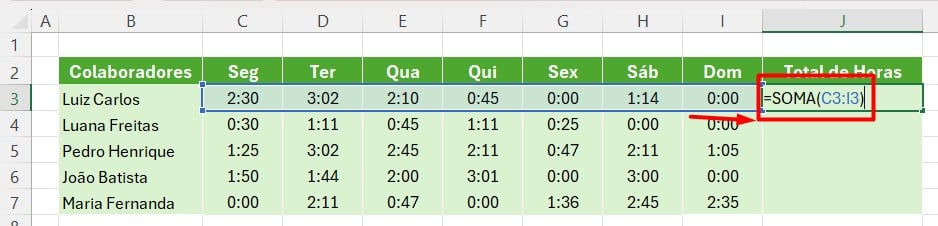 Calculando o Total de Horas