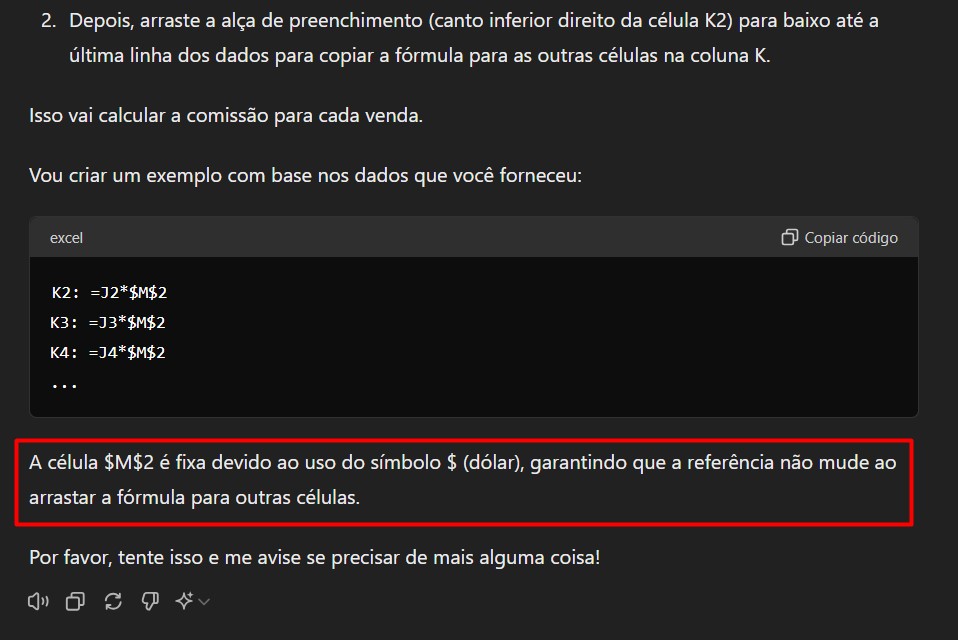 Explicação do ChatGPT Para o Uso do Cifrão no Excel