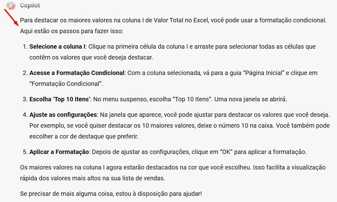 Resposta do Copilot Sobre o Prompt Enviado