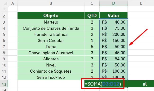 Usando a Função SOMA no Excel